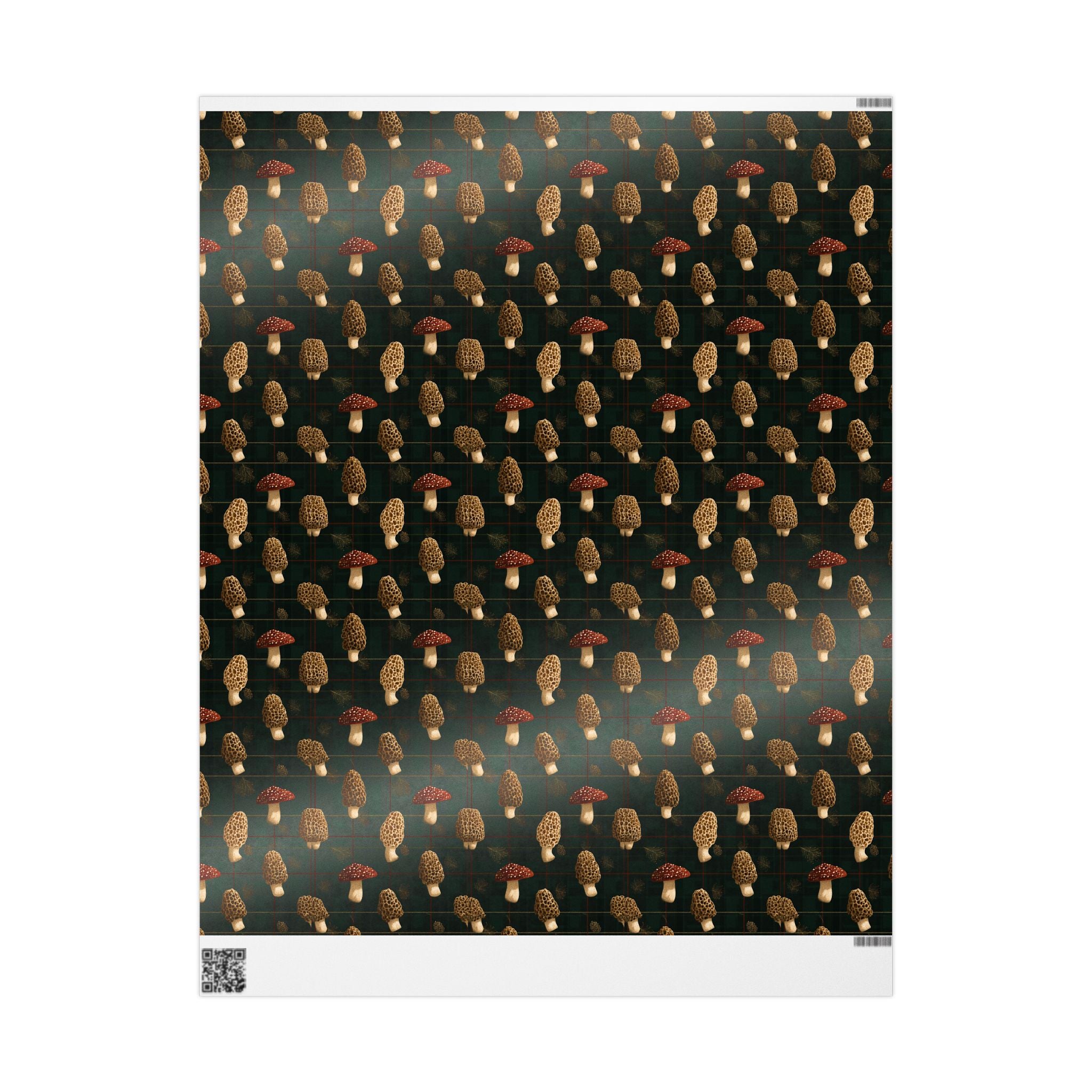 Christmas Plaid Morel & Woodland Mushroom Wrapping Paper | Native Morels™
