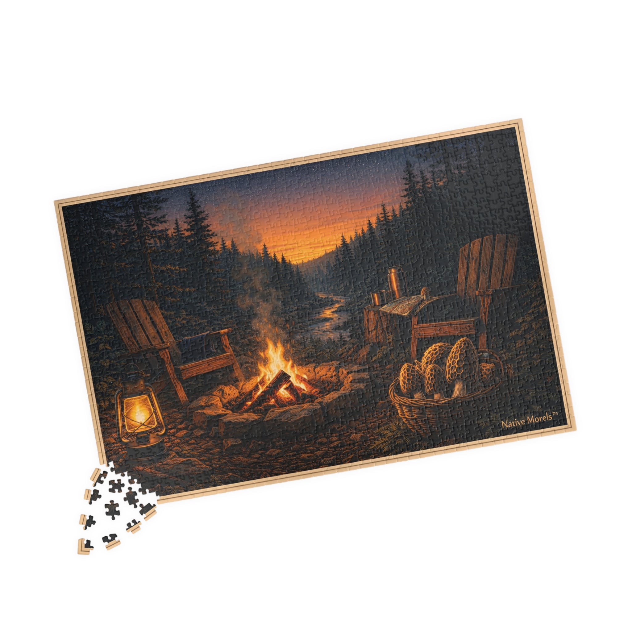 Campfire After the Hunt Puzzle (1014 Pieces) | Native Morels™