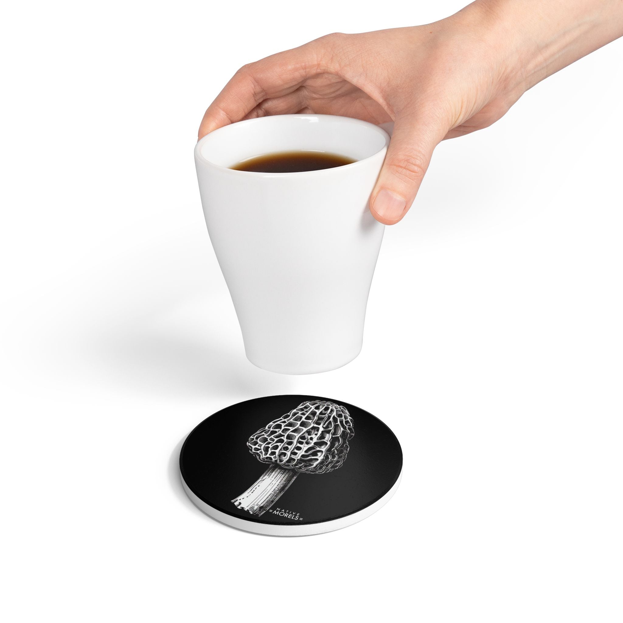 Morel Mushroom Round Ceramic Coaster