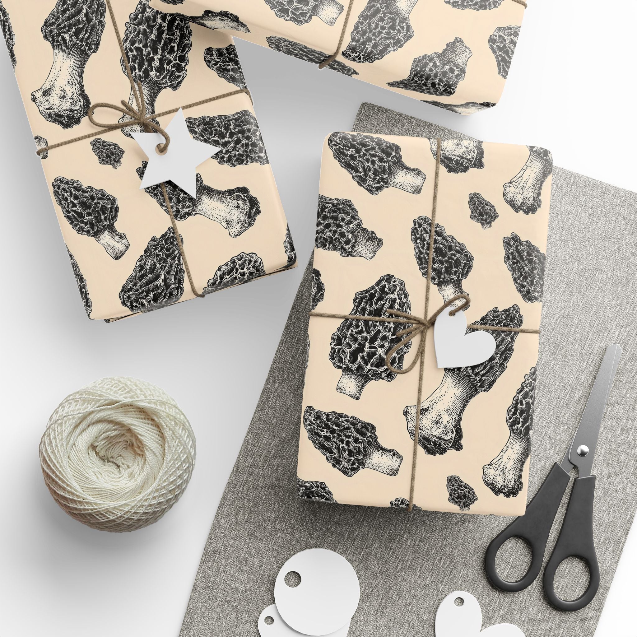 Tattoo-Style Morel Mushroom Wrapping Paper | Native Morels™