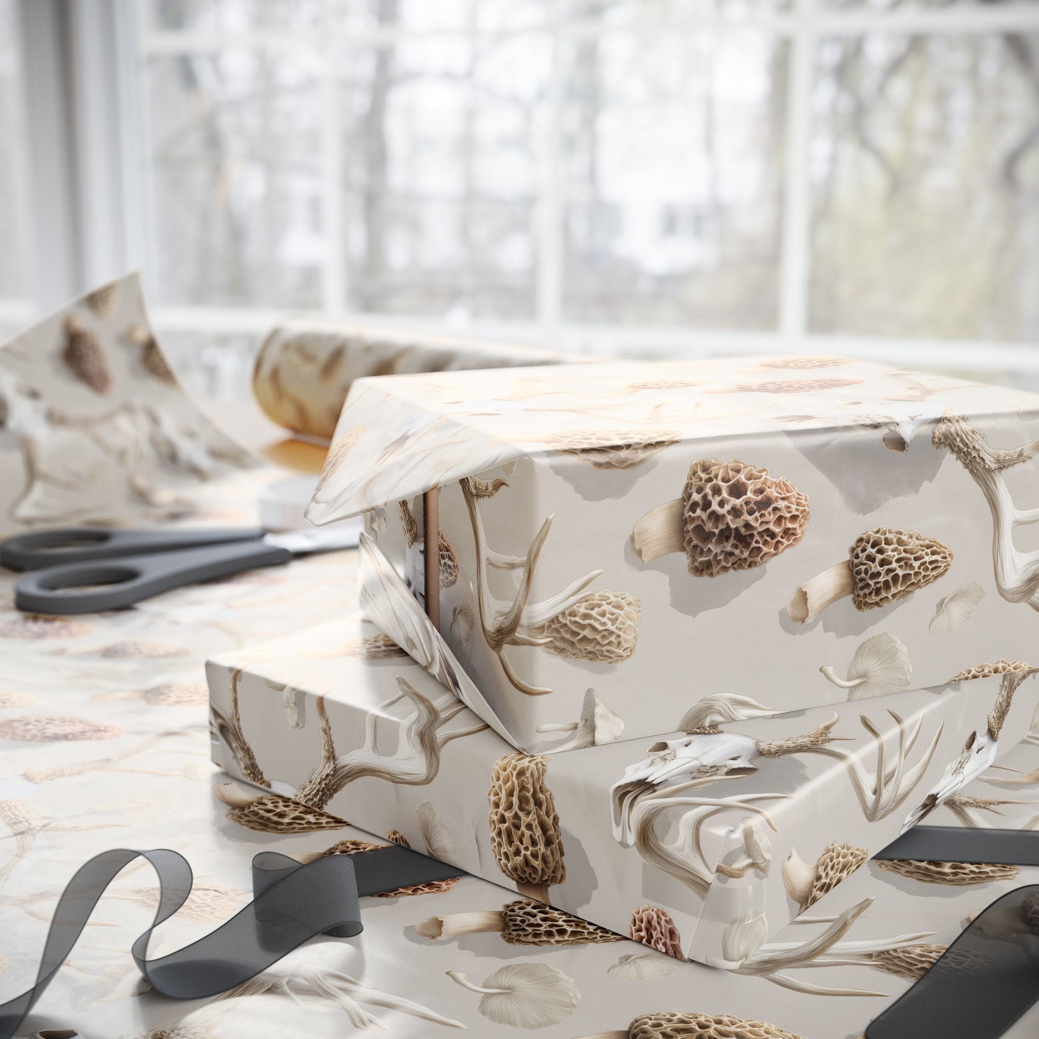 Whitetail Skull & Morel Mushroom Wrapping Paper | Native Morels™