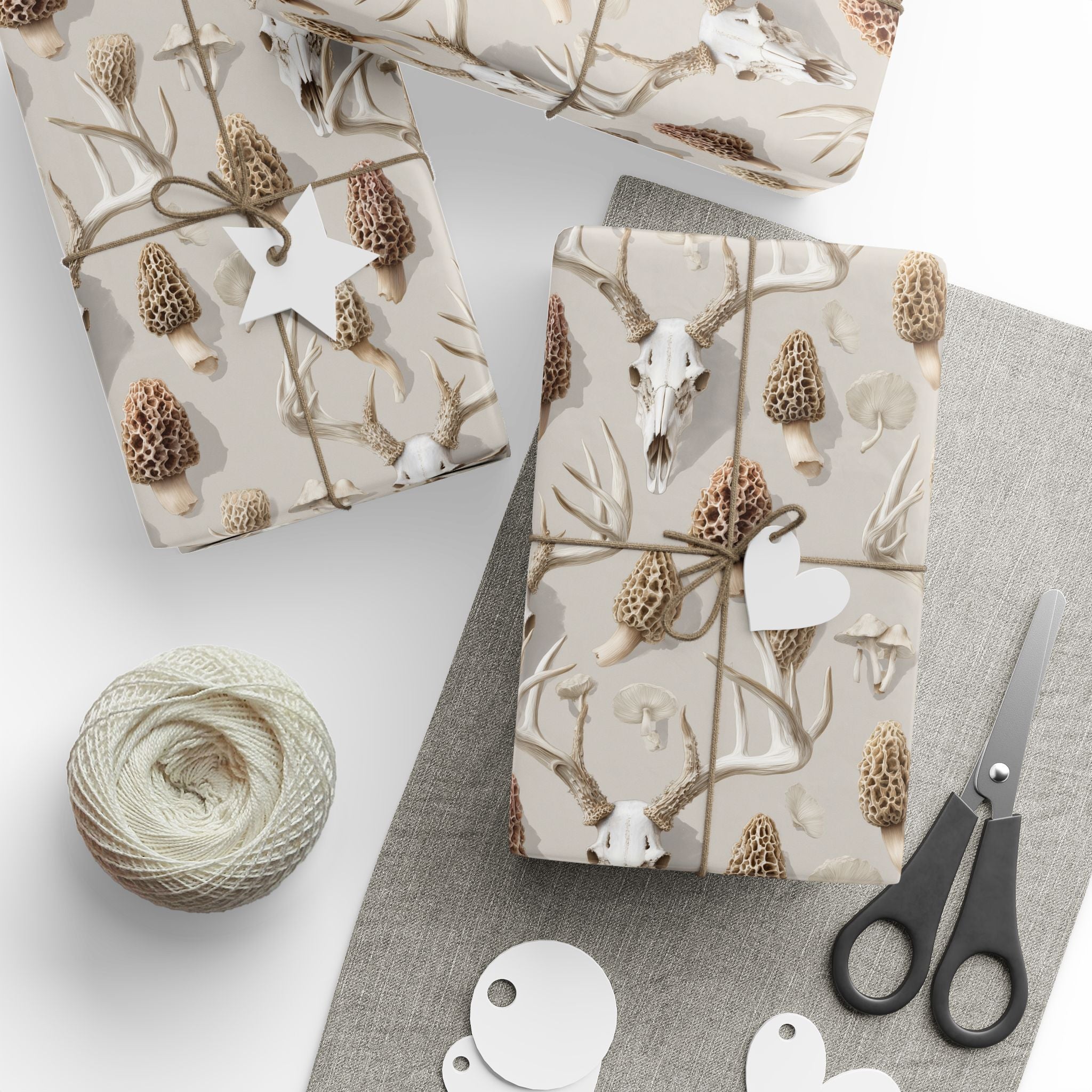 Whitetail Skull & Morel Mushroom Wrapping Paper | Native Morels™