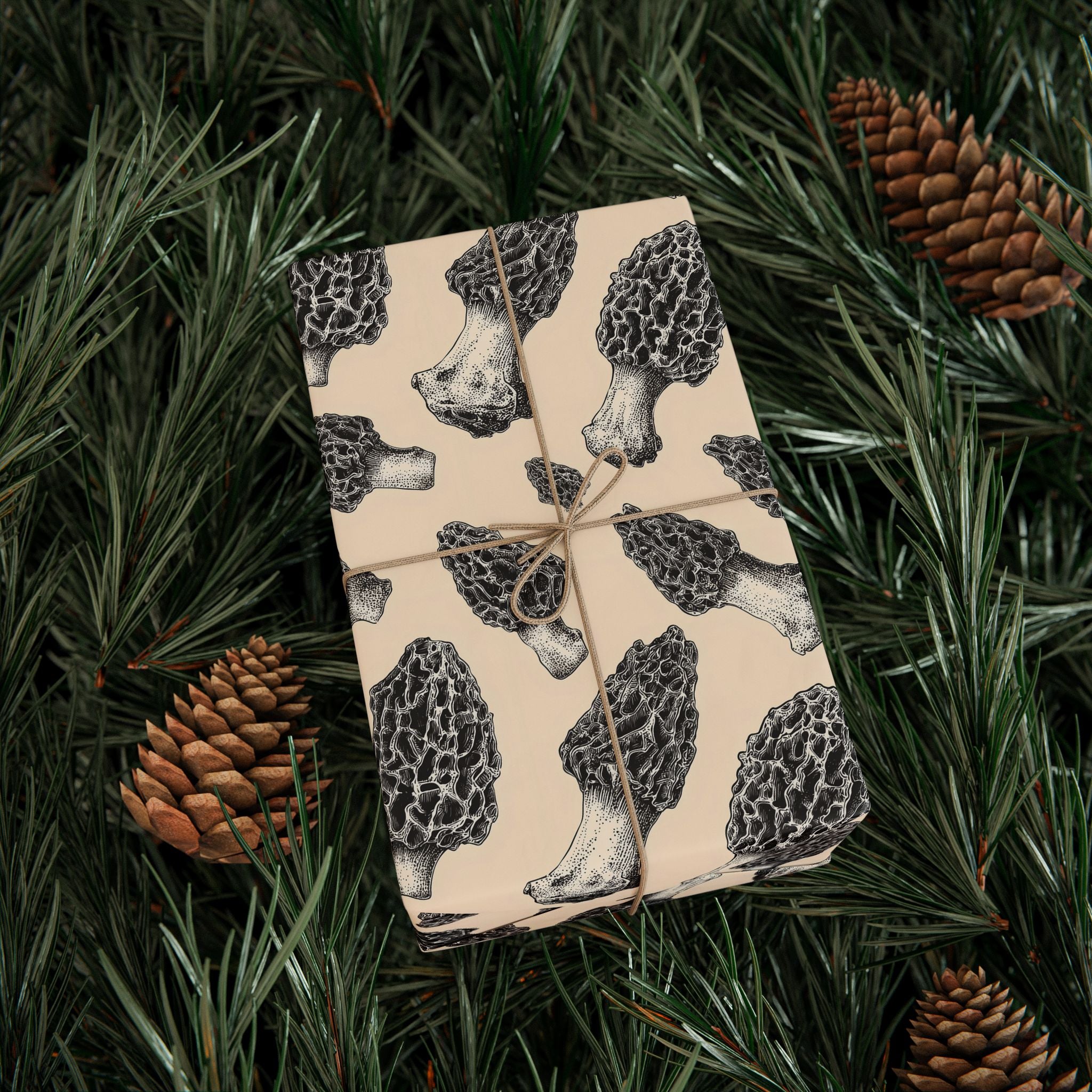 Tattoo-Style Morel Mushroom Wrapping Paper | Native Morels™