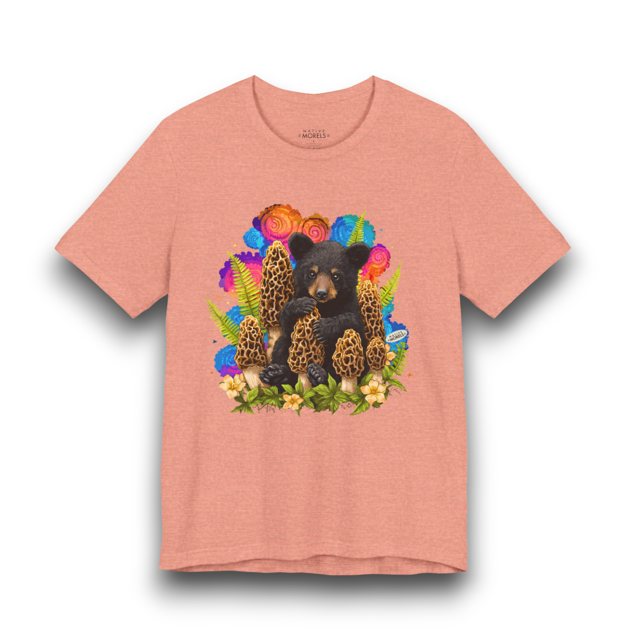 Black Bear Cub & Morels Groovy Forest Tee