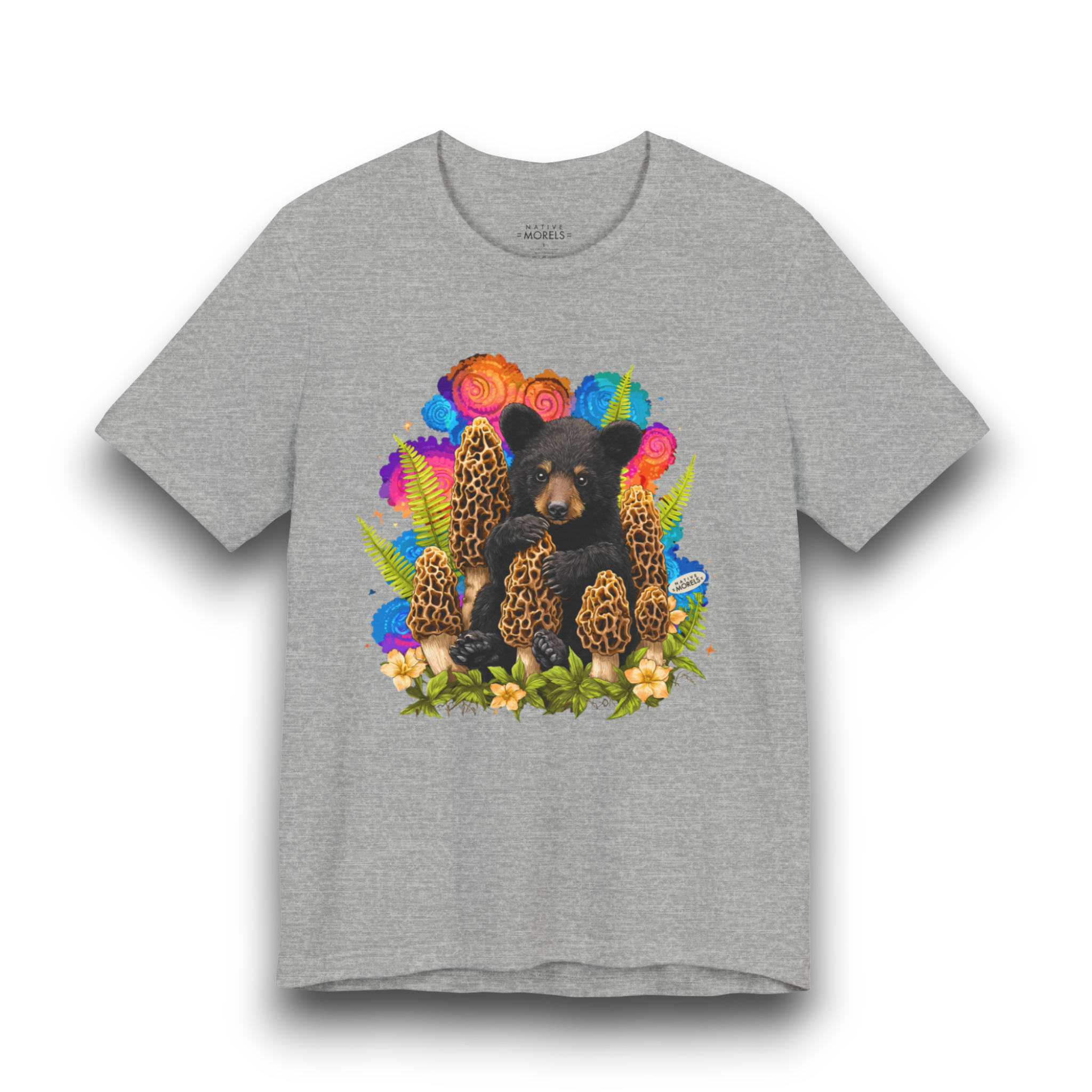Black Bear Cub & Morels Groovy Forest Tee