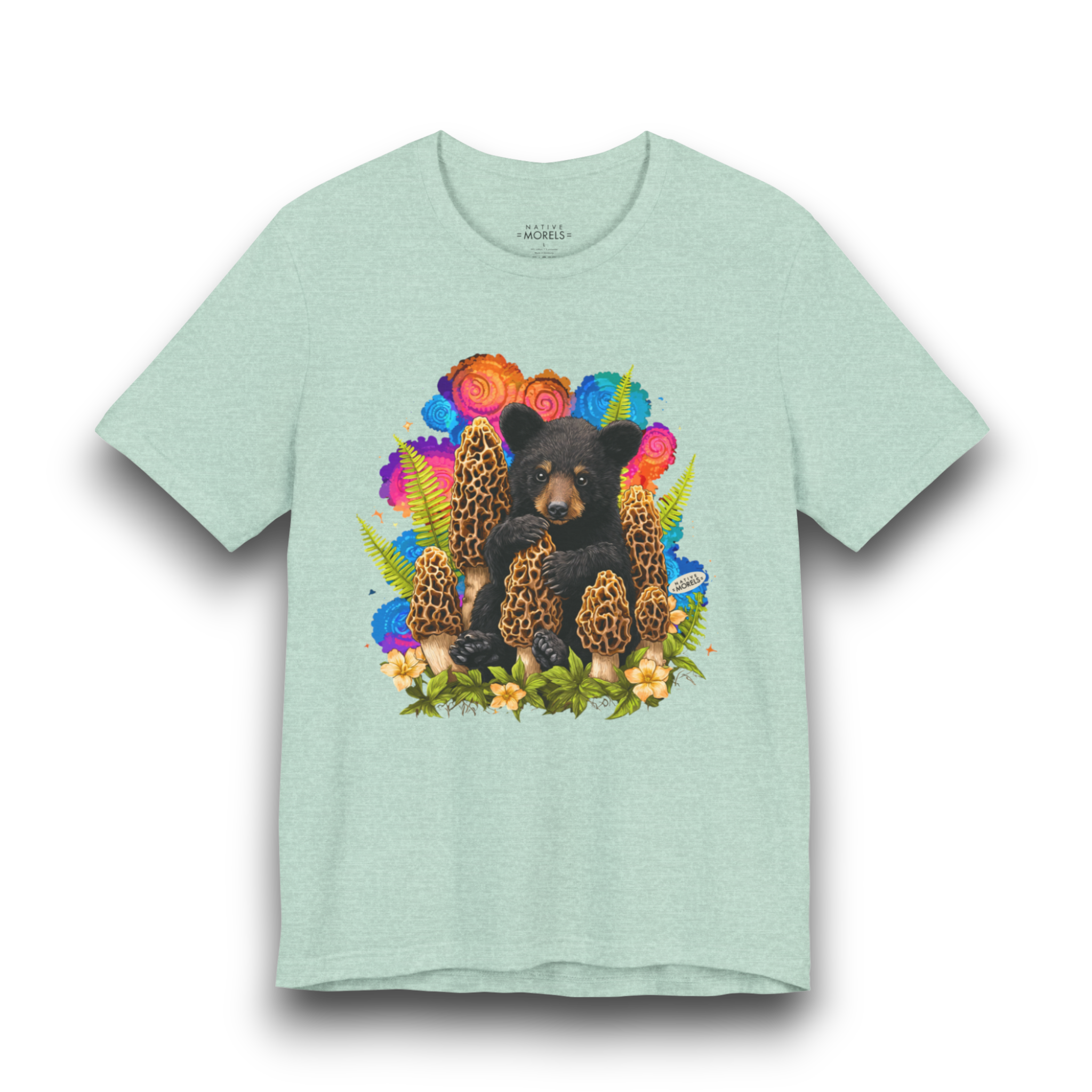 Black Bear Cub & Morels Groovy Forest Tee