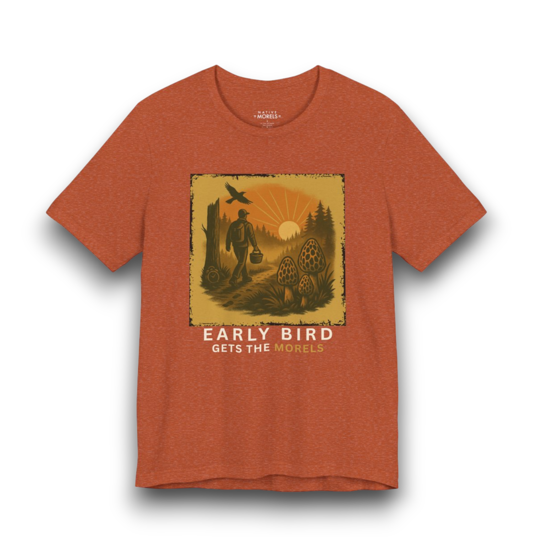 “Early Bird Gets the Morel” Funny Sunrise Forager Tee | Native Morels™