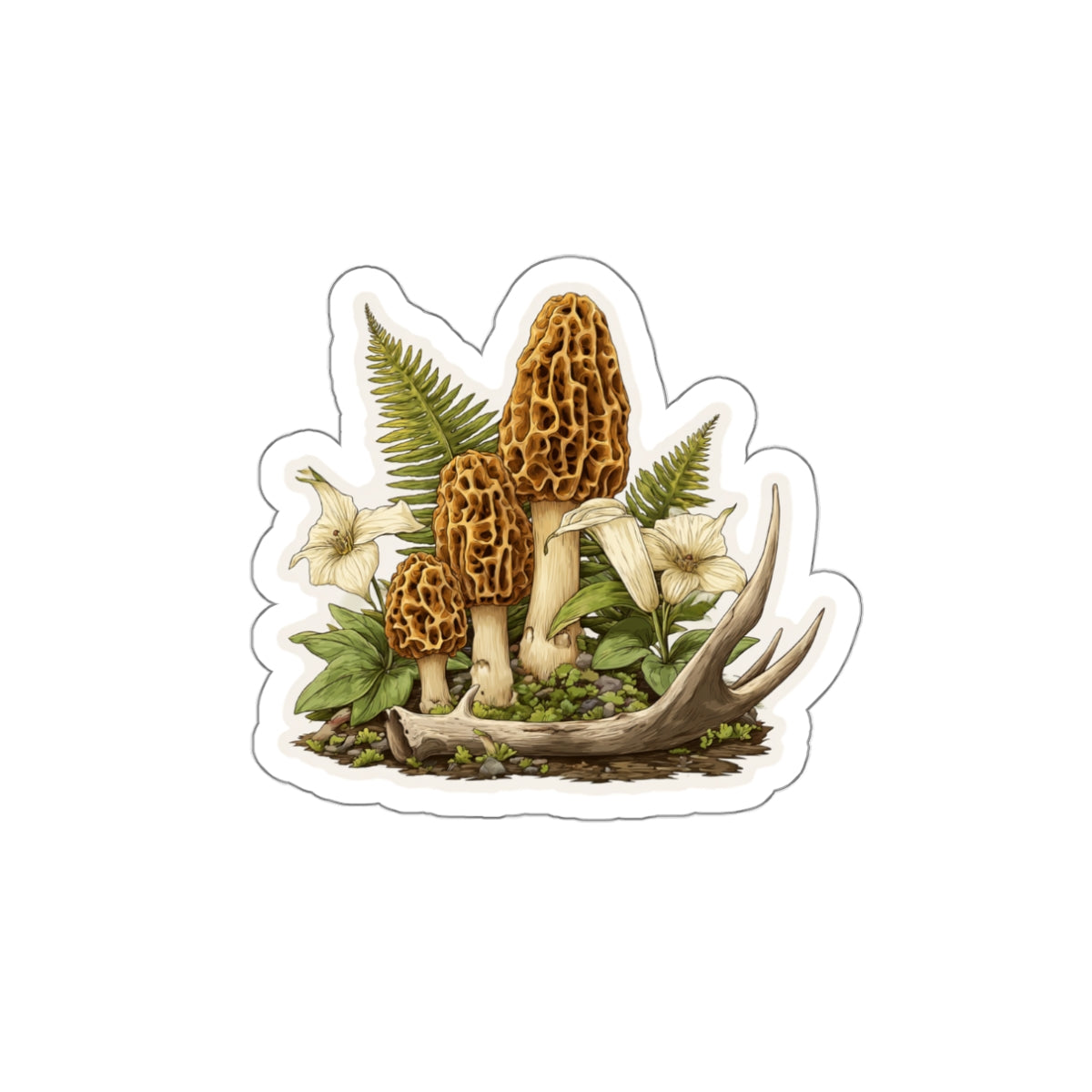 Morel & Antler Cluster Botanical Die-Cut Sticker