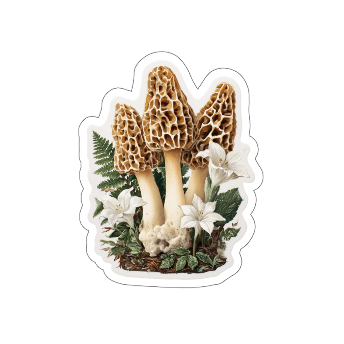 Three Stems Morel & Fern Botanical Die-Cut Sticker