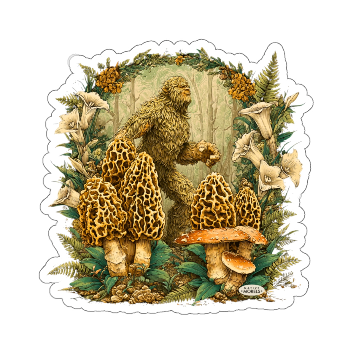 Bigfoot & Morels Mystical Forest Die-Cut Decal