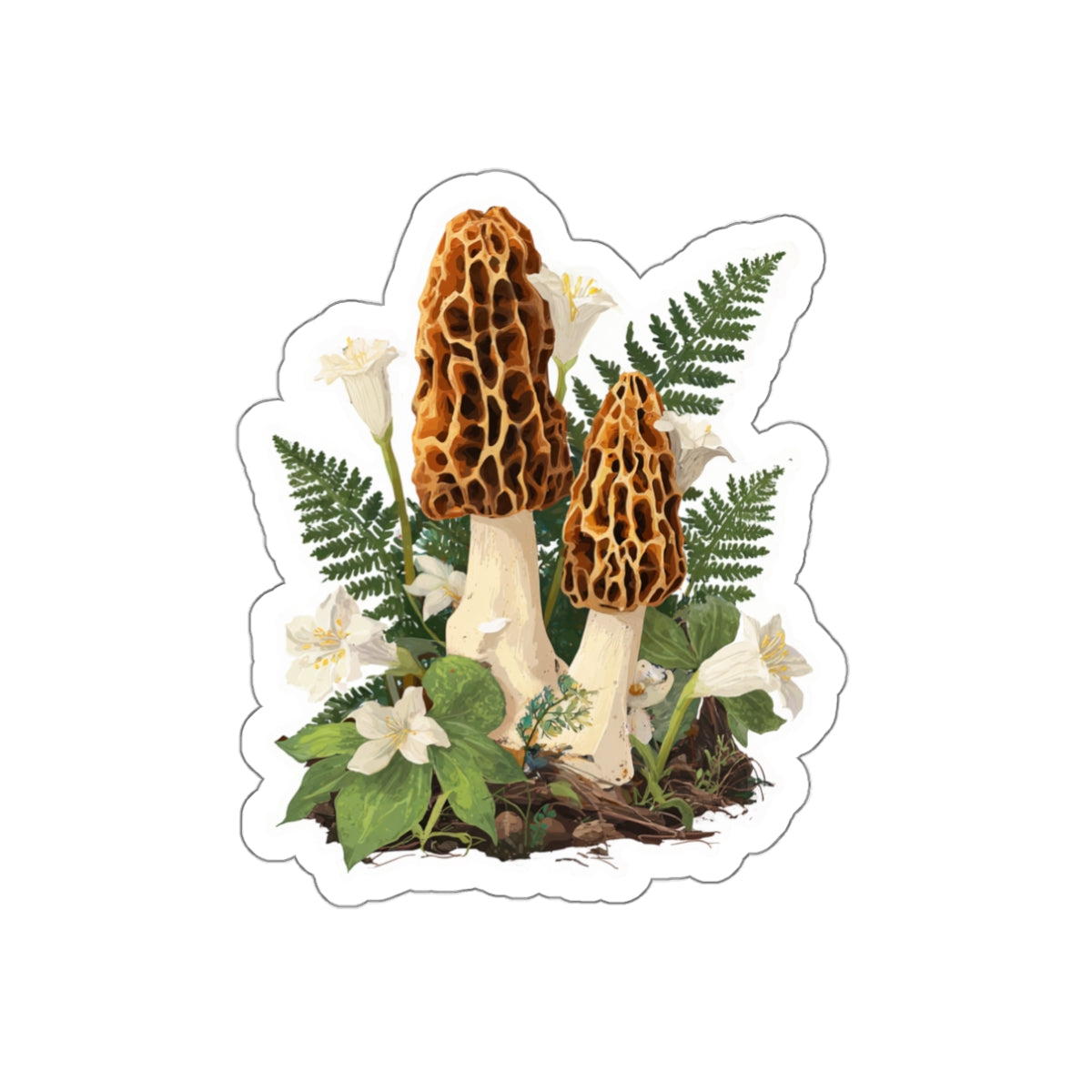Morel, Fern & Wildflower Die-Cut Sticker