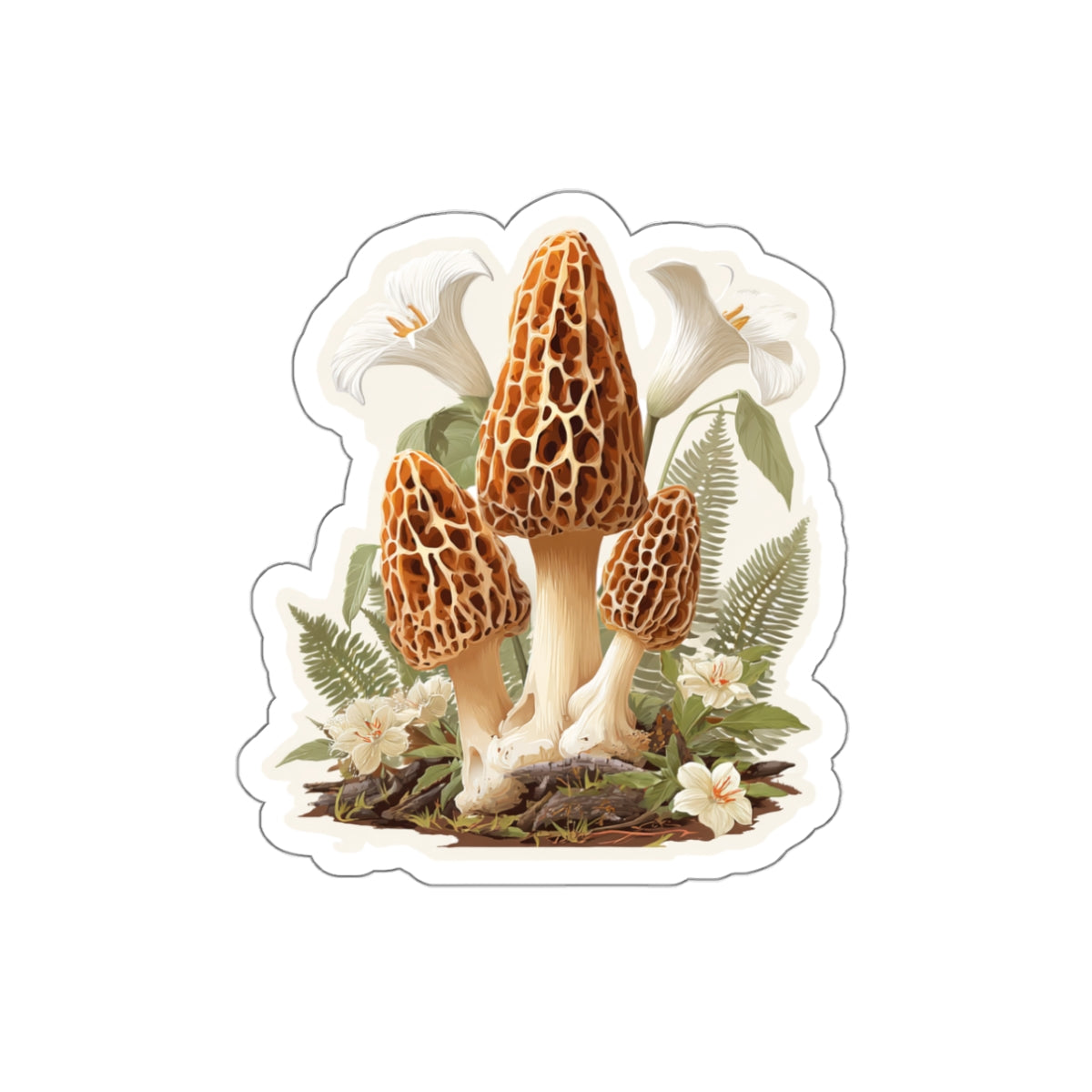 Woodland Morel Cluster Botanical Die-Cut Sticker