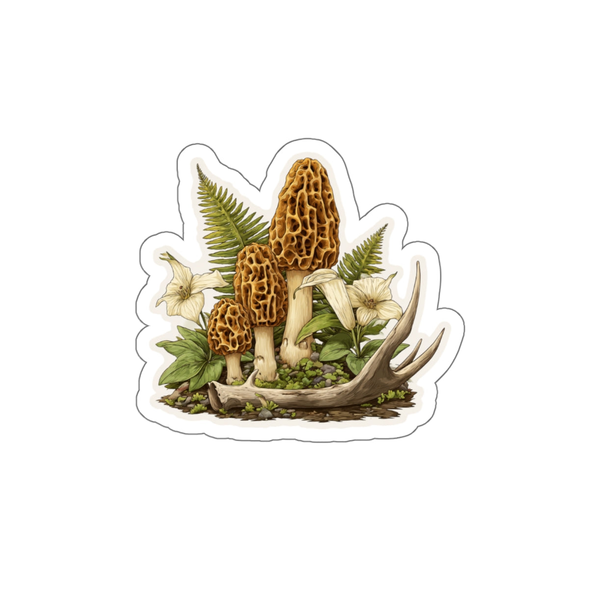 Morel & Antler Cluster Botanical Die-Cut Sticker