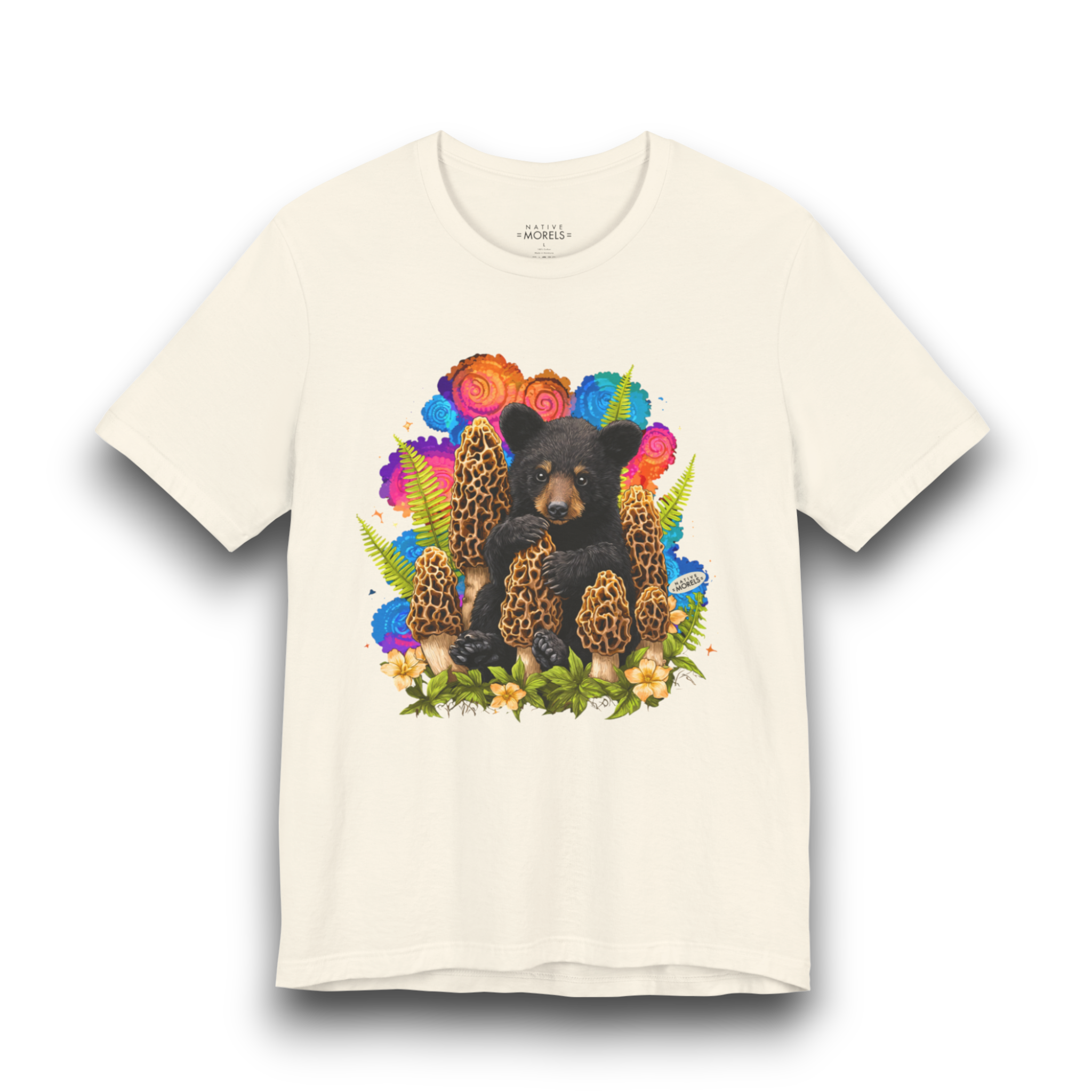Black Bear Cub & Morels Groovy Forest Tee