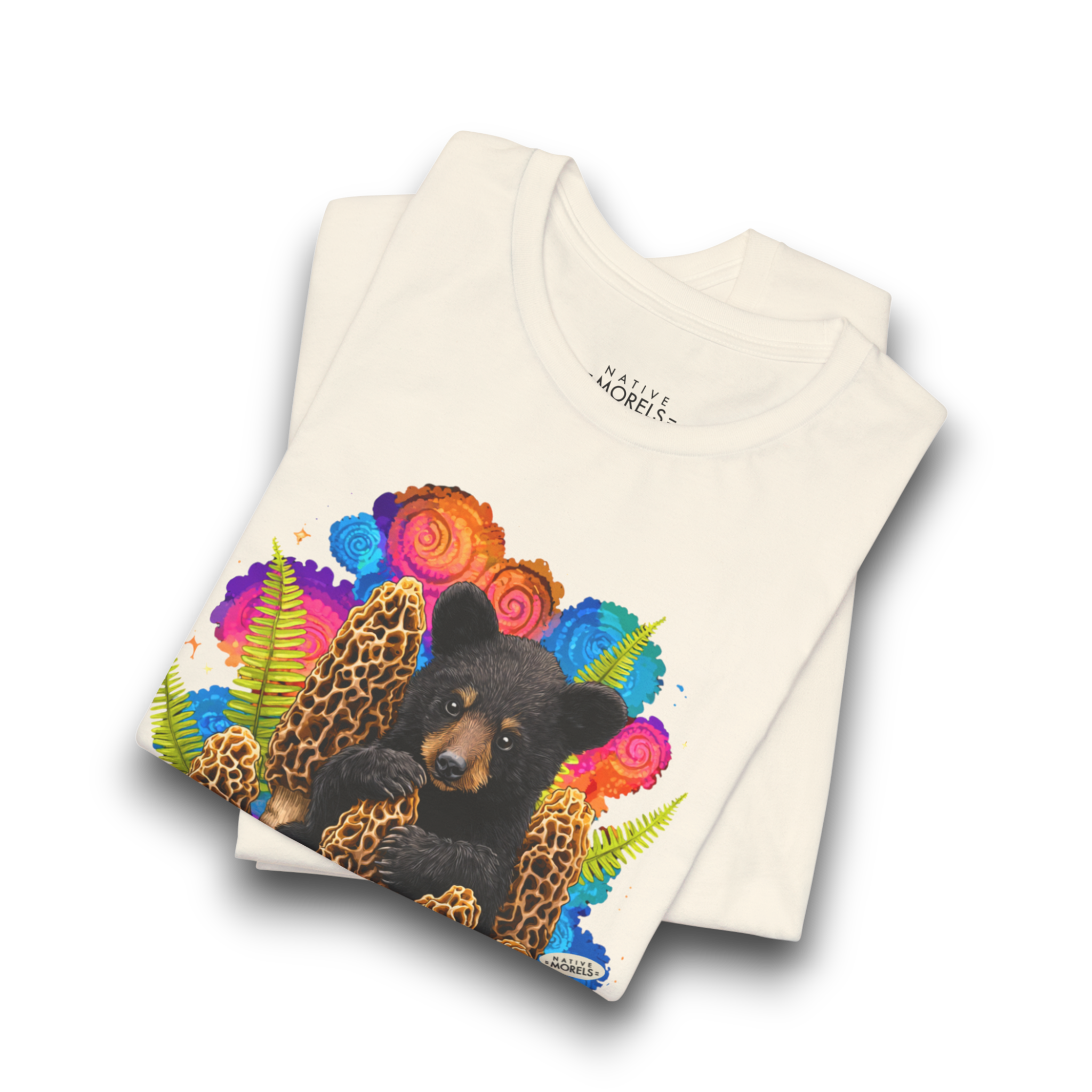 Black Bear Cub & Morels Groovy Forest Tee