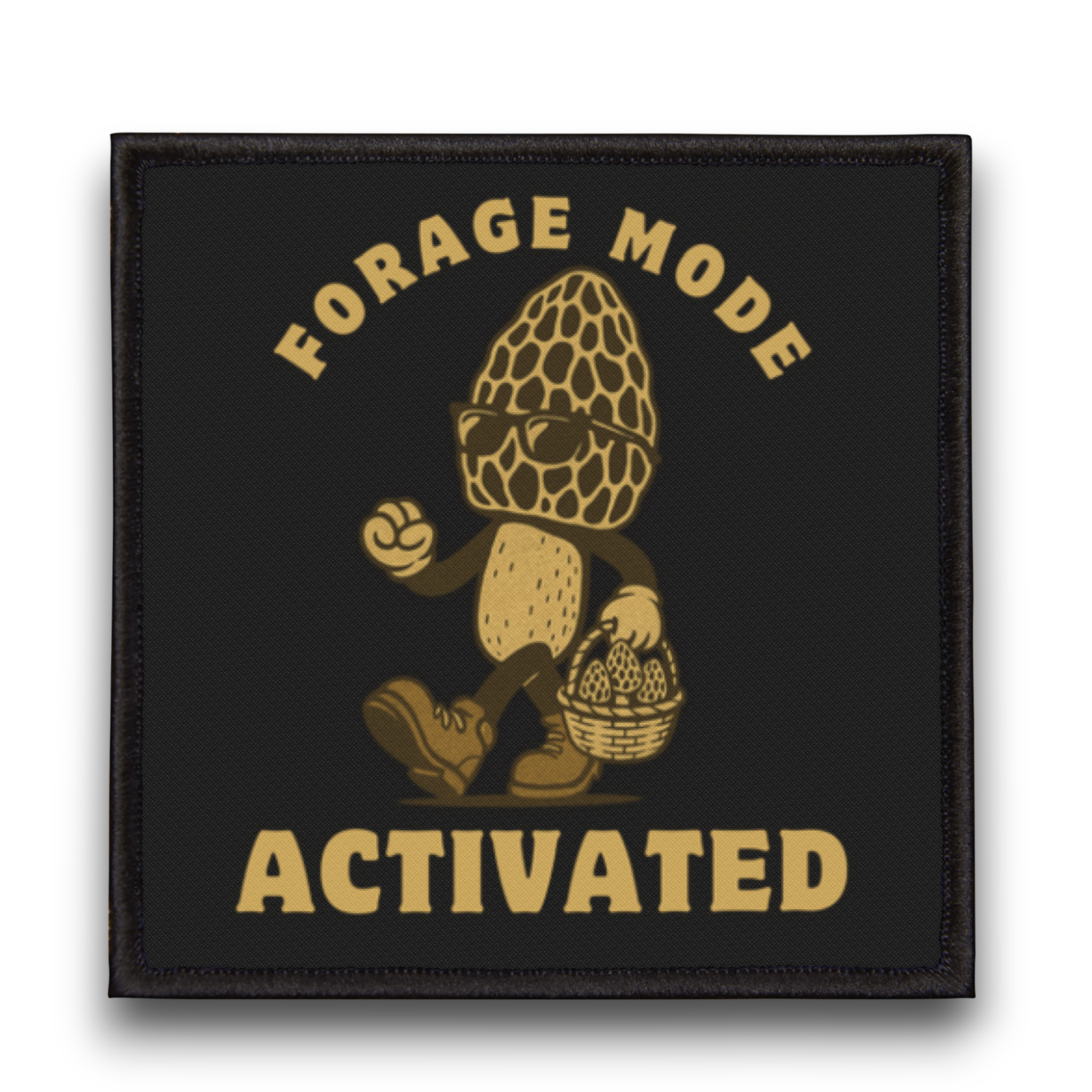 Patch with mushroom character and 'Forage Mode Activated' text on a black background