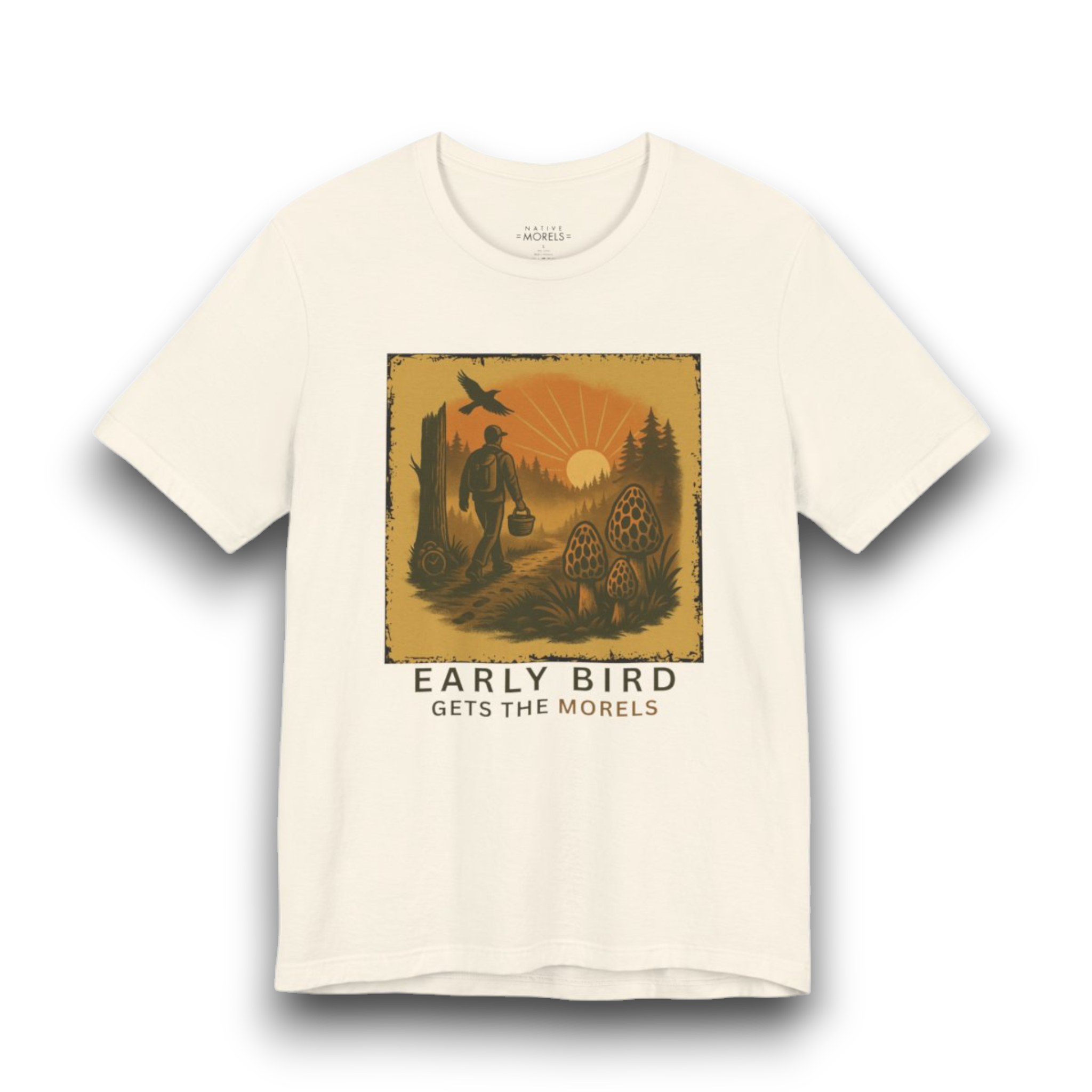 “Early Bird Gets the Morel” Funny Sunrise Forager Tee | Native Morels™