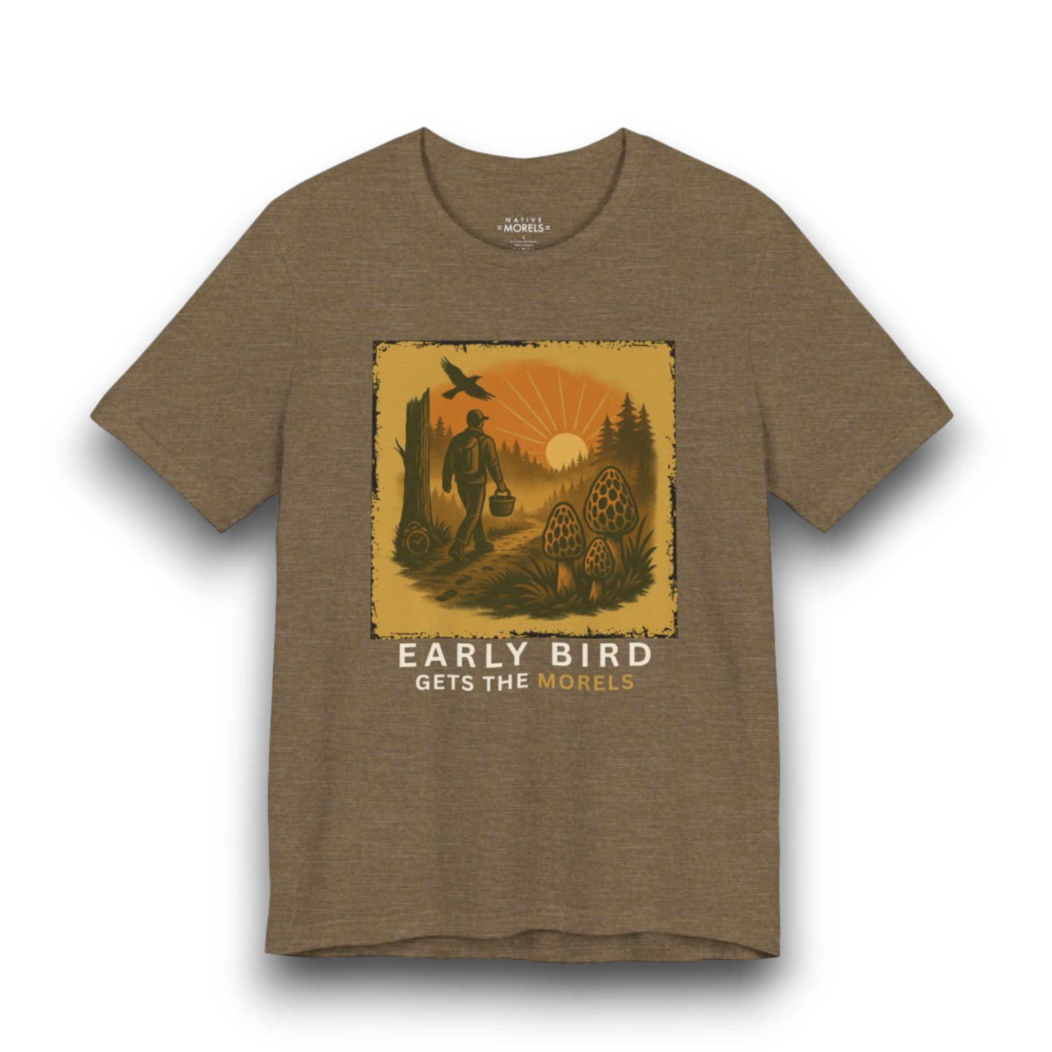 “Early Bird Gets the Morel” Funny Sunrise Forager Tee | Native Morels™